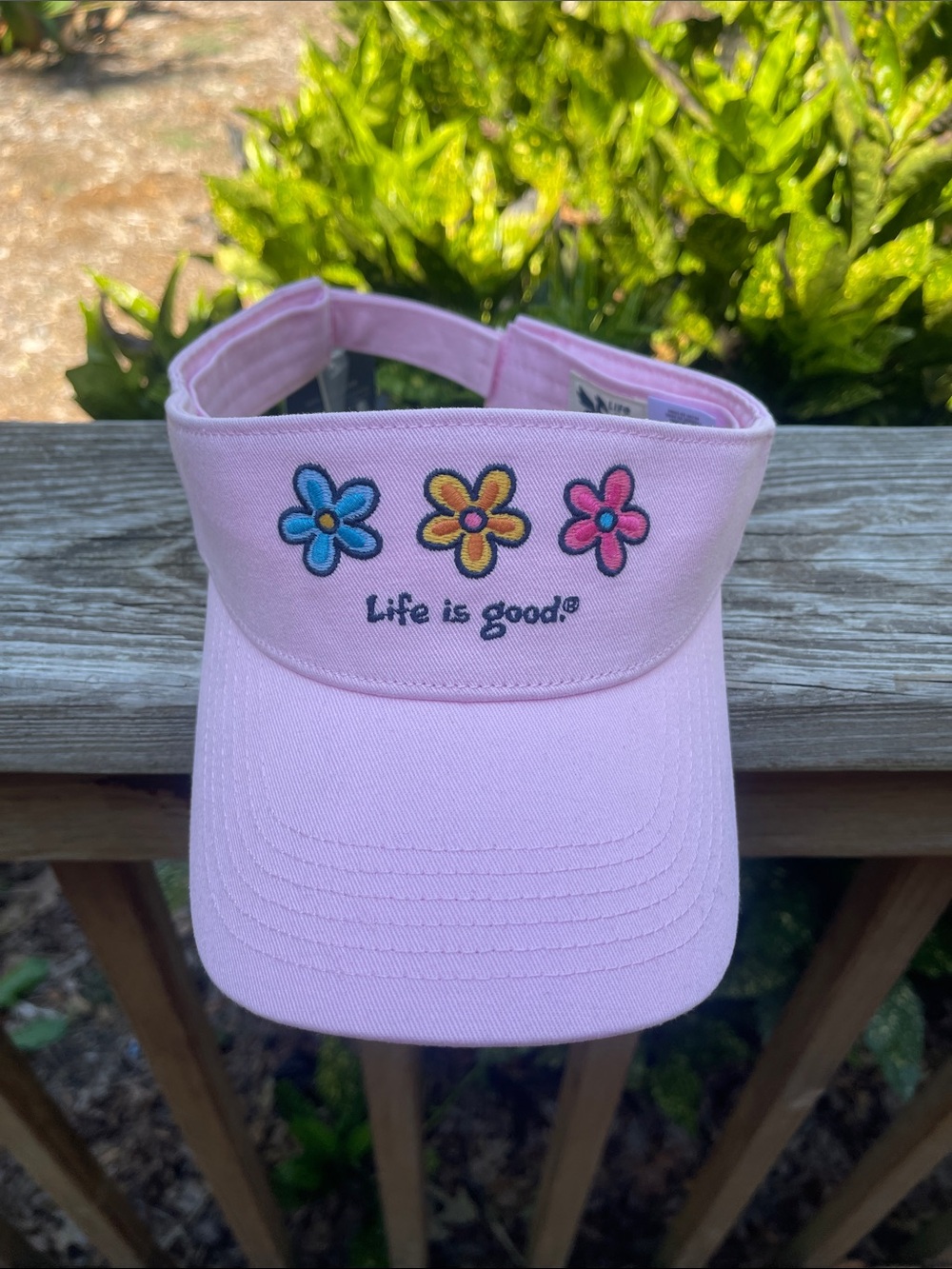 Life is Good Pink Daisy Embroidered Cotton Visor Hat NWT